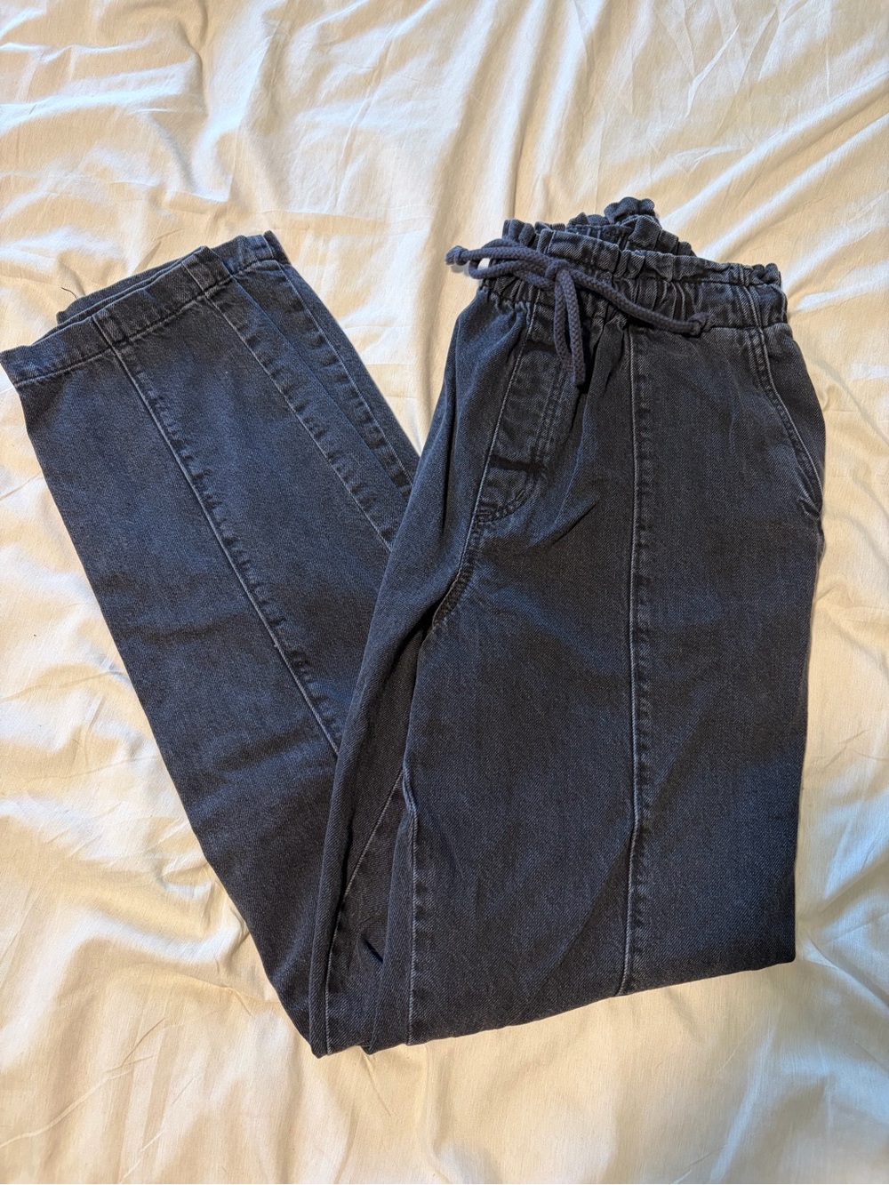 LOFT High-Rise Paperbag Waist Jeans in Dark Charcoal